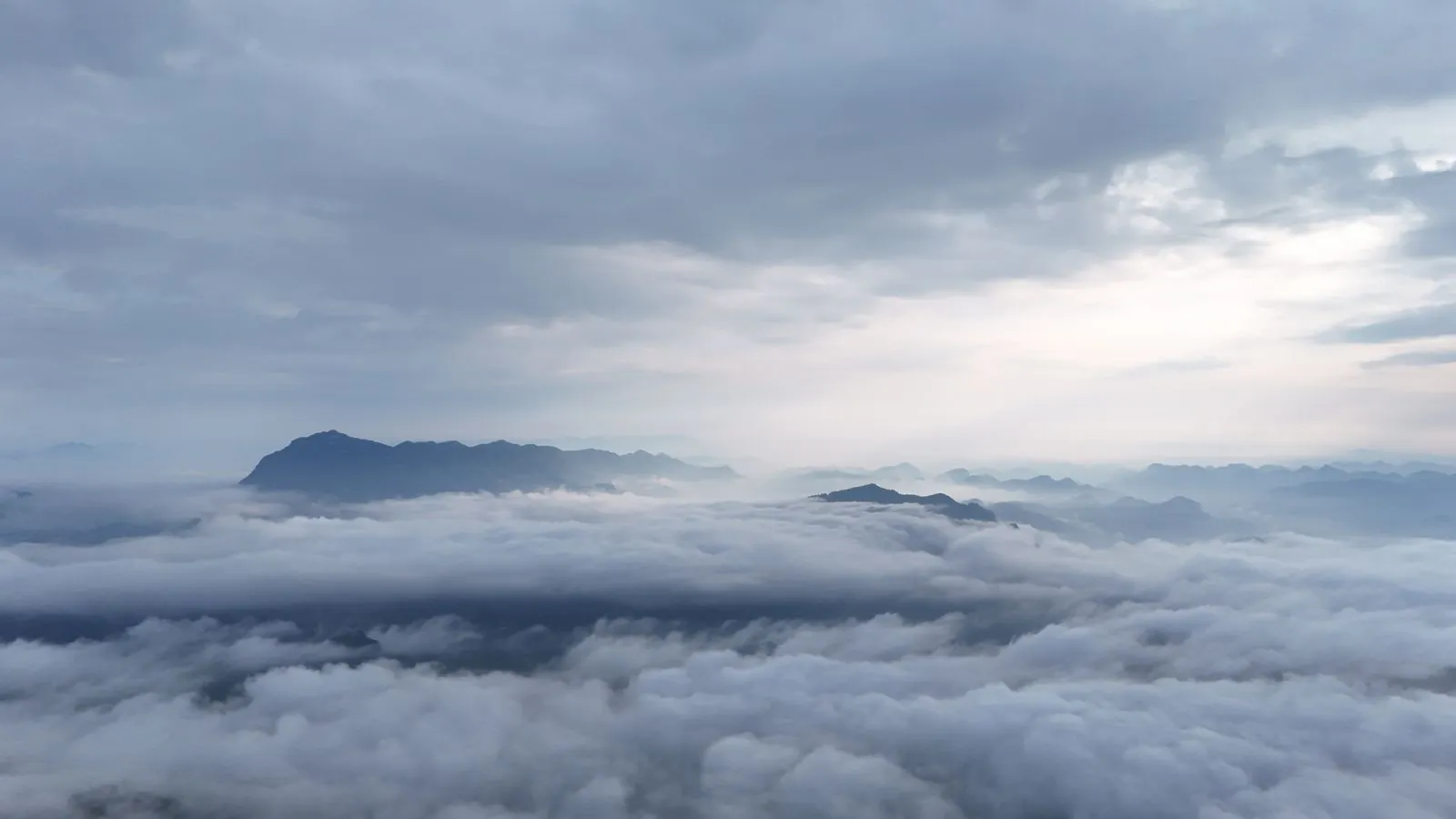 Misty mountain peaks above clouds in Guizhou, China