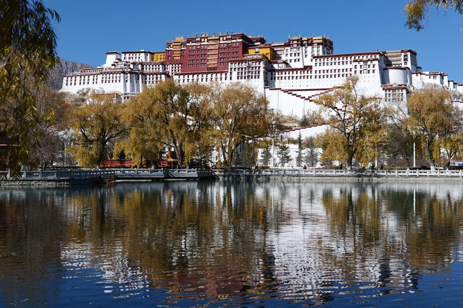 Potala Palace reflected in water in Lhasa, Tibet